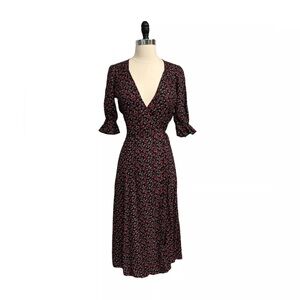 Reformation Floral Wrap Dress - Black and Red